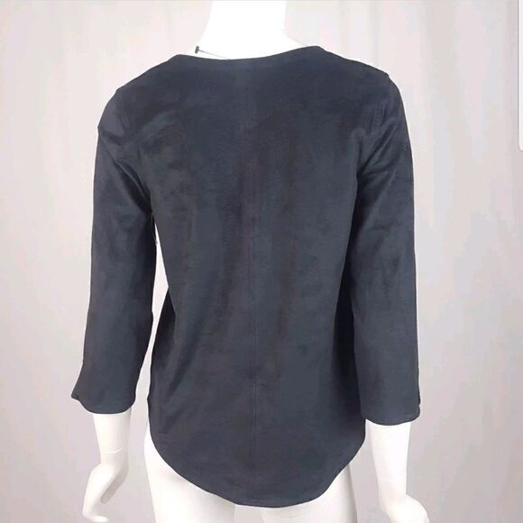 NWT Express Women Sz Small Black Faux Suede Fringe 3/4 Sleeve Top Boho Festival - Picture 5 of 5